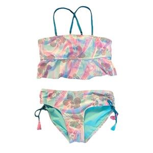 2/$25 Justice Pink Teal Tropical 2-Piece Bikini Swimsuit